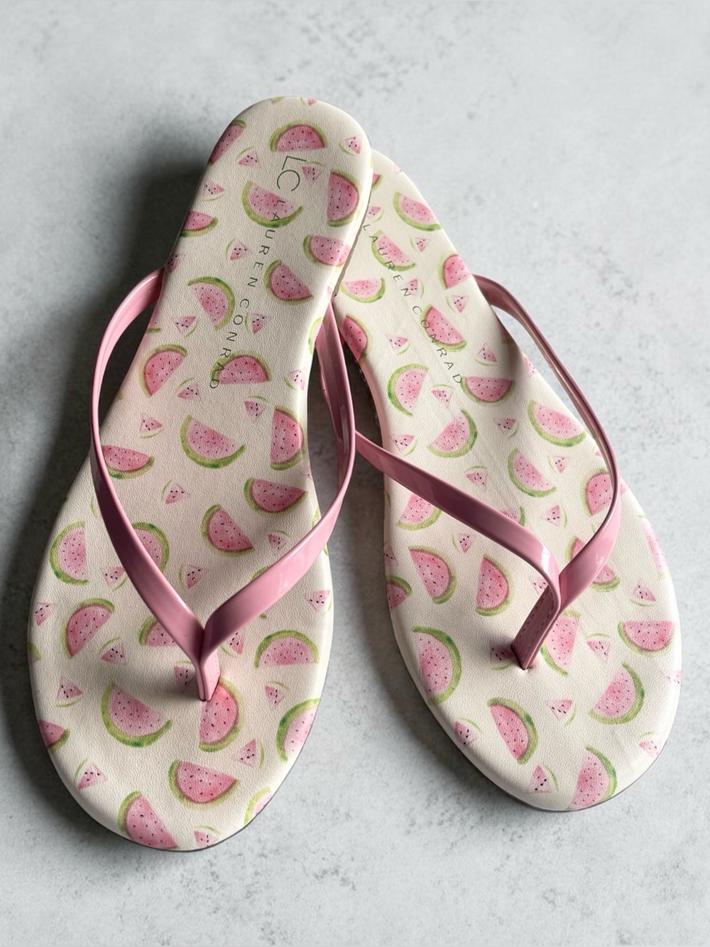 LC Lauren Conrad Watermelon Flip Flops Size 6 Pink Summer Beach Sandals